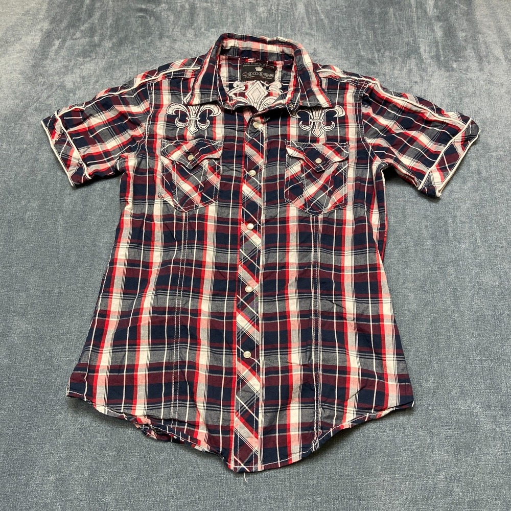 Buckle Pop Icon Clothing Western Shirt Mens S Multi Plaid Pearl Snap Button Up